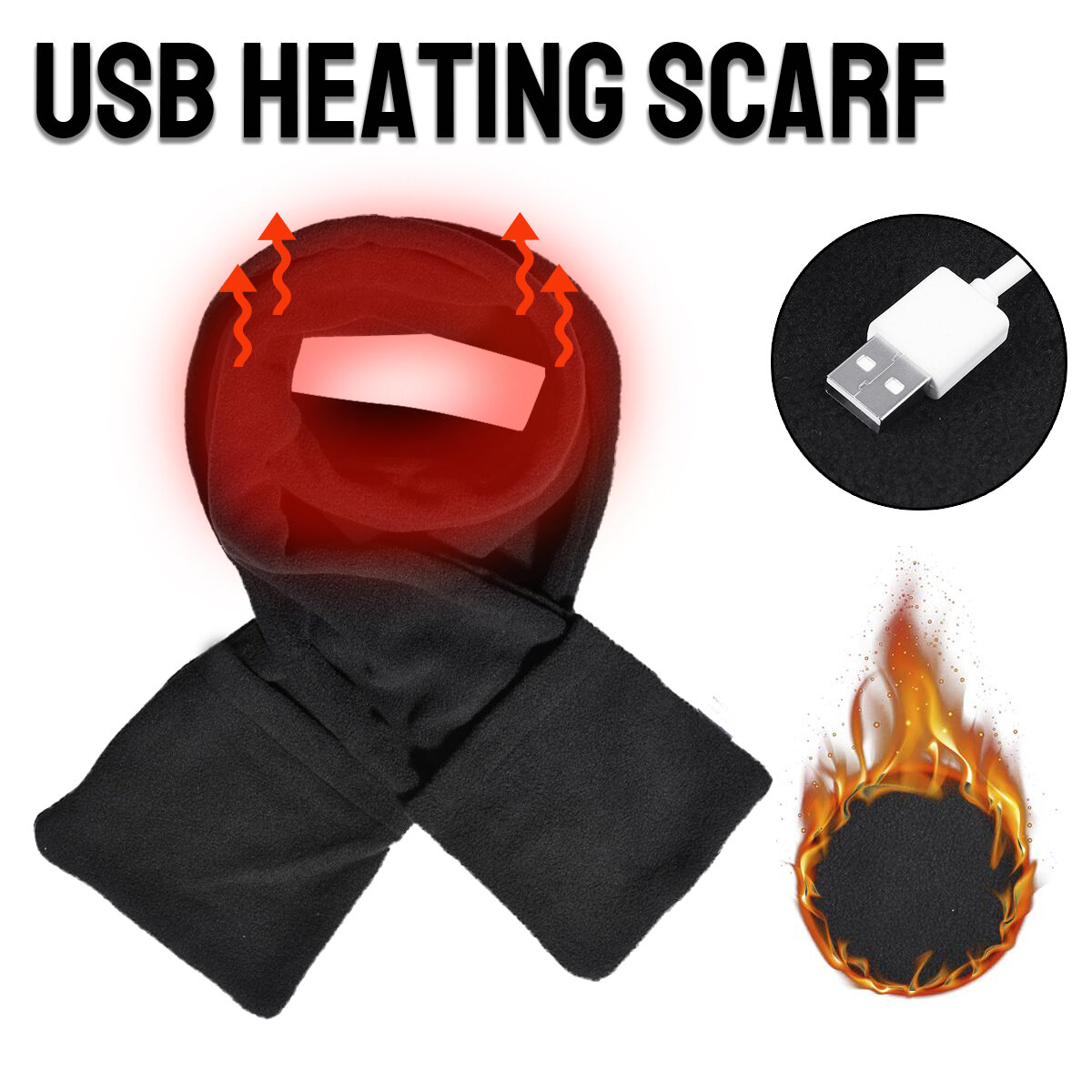 USB Heating Electric Heated Neck Wrap Scarves Outdoor Sport Camping COD